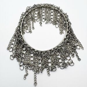 Silver Tone Bracelet Chain Maille Fringe Bangle Biker Chic Goth